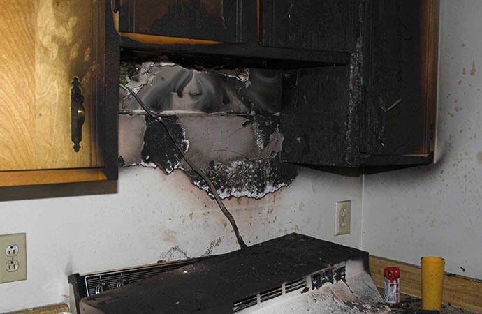 Fire damaged house or kitchen