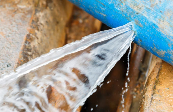 Close-up view of broken water pipe