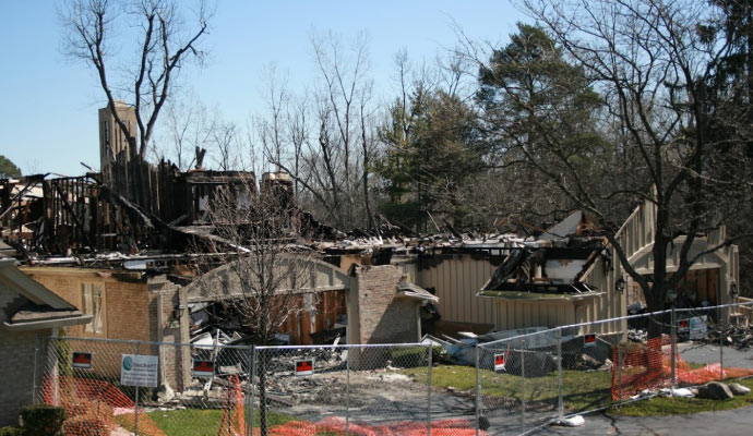 A house severely damaged by fire