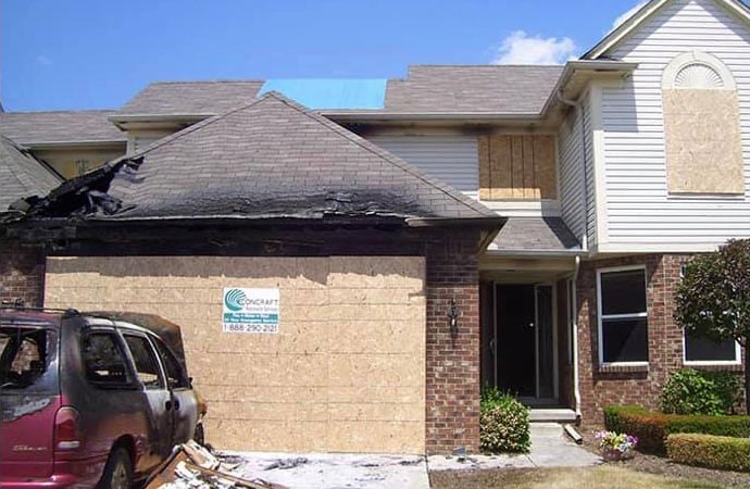 a house that has suffered significant fire damage.