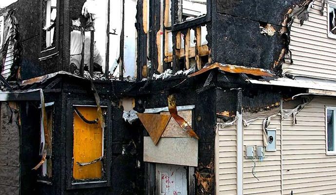 Severely fire damaged house