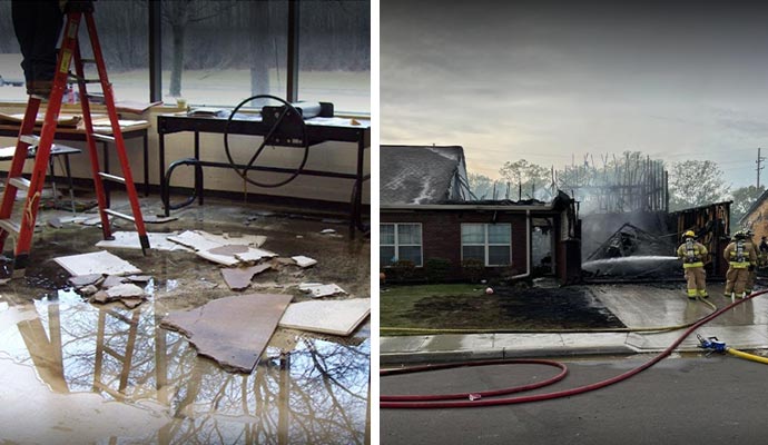 Collage of water and fire damage restoration service