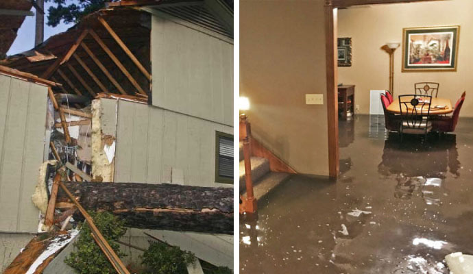 collage of storm and flood damage