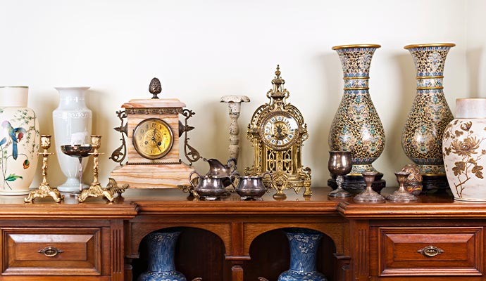 Restored antiques & home decor collection A collection of restored antique items displayed on a wooden table