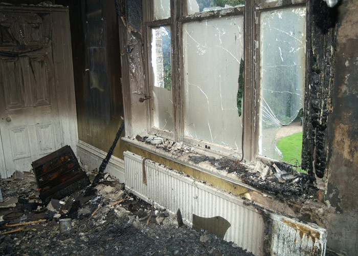 severely fire damaged house interior