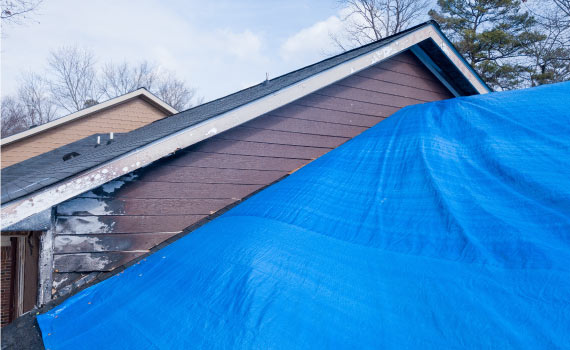 Tarp over after fire damage