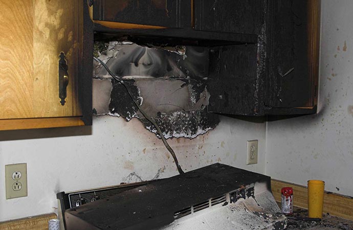 Fire damaged kitchen