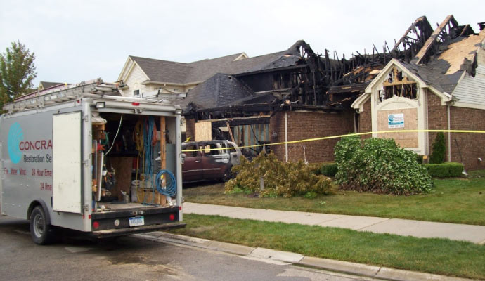 A house with severe fire damage