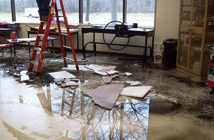 a room that has experienced flooding