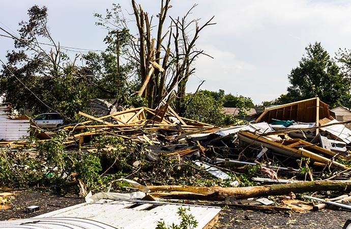 Tropical storm damaged area