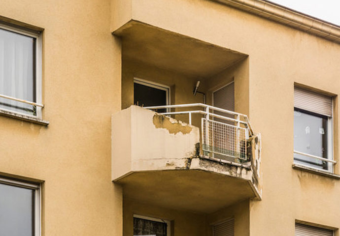 Close-up view of structural damaged wall